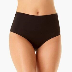 Anne Cole Women High Waisted Fold Over Shirred Bikini Bottoms Black Size L 8931